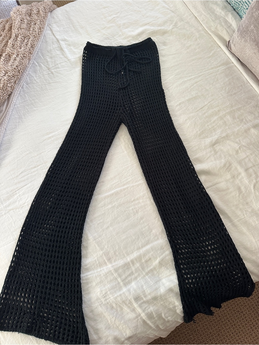 Super Down Black Crochet Flared Women’s Cover up Pants